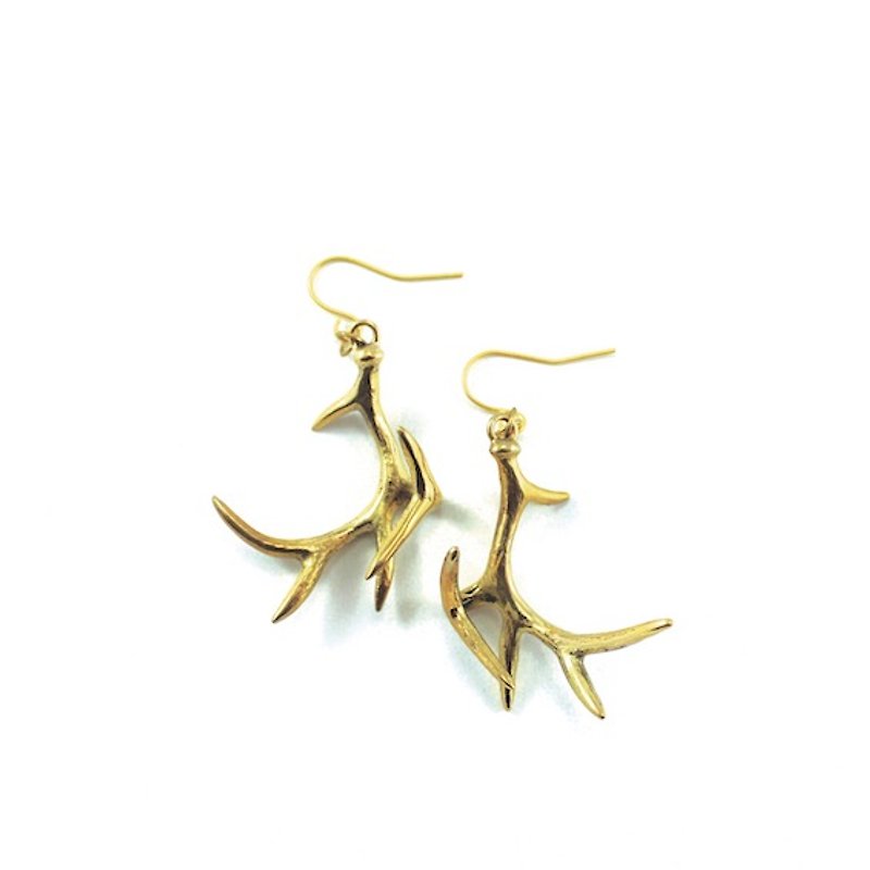 Stag horn earring in brass,Rocker jewelry ,Skull jewelry,Biker jewelry - Earrings & Clip-ons - Other Metals 