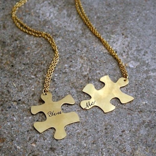 MAFIA JEWELRY You & Me Jigsaw Puzzle Couple Necklace in Brass.