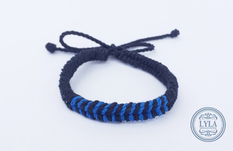 黑底藍色編織 - 手鍊/手環 - 棉．麻 黑色