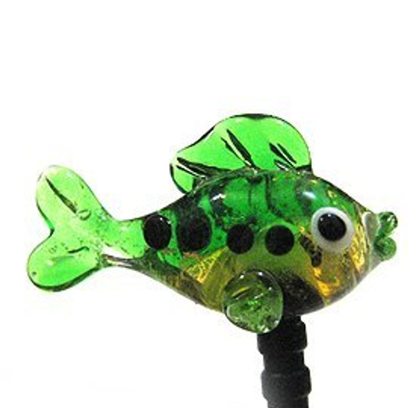 Every year more than ‧ Lucky Lucky ~ gold fish (yellow green) glass phone dust plug - Phone Stands & Dust Plugs - Glass Green
