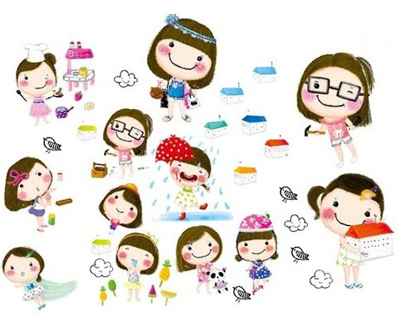 Maya + Ms Bibiana Story 2 version + boys series transparent stickers - Stickers - Paper Multicolor