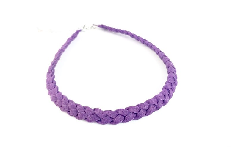 紫色-麻花麂皮編繩頸鍊 - 項鍊 - 真皮 紫色