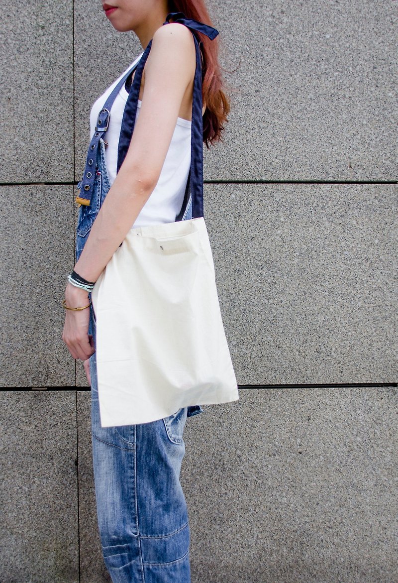 日系休閒綿袋 Linen Bag - 側背包/斜孭袋 - 棉．麻 白色