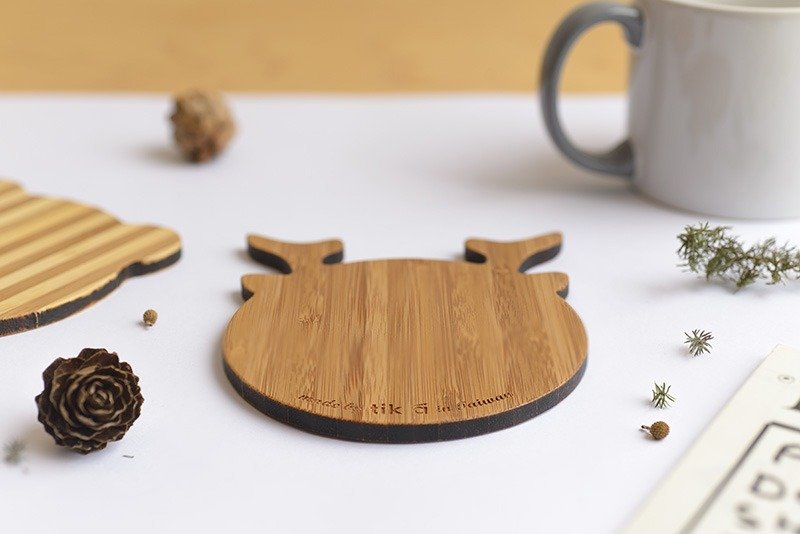 動物餅乾杯墊系列-小鹿｜台灣製作｜獨一無二｜手作禮物｜ - 杯墊 - 竹 咖啡色