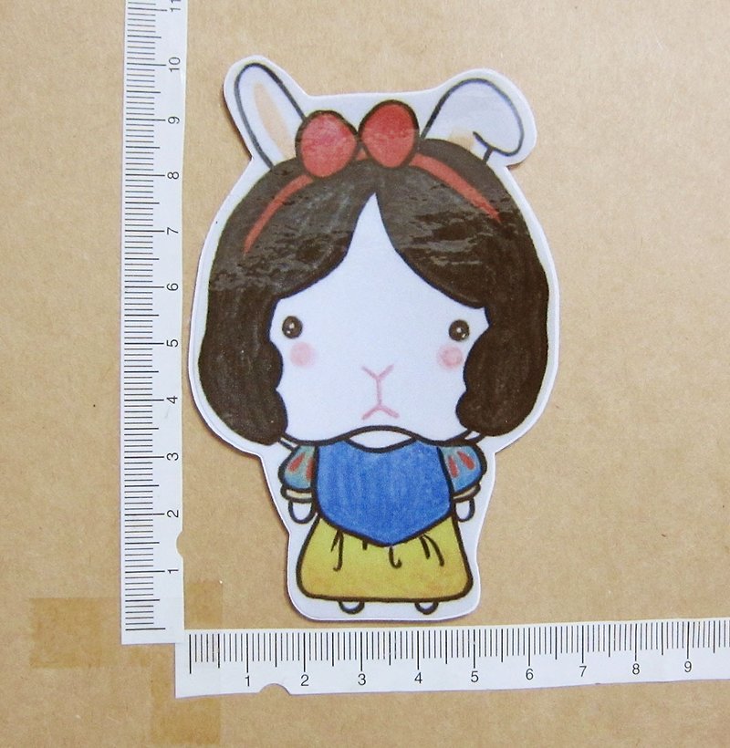 Hand-painted illustration style completely waterproof sticker fairy tale little white rabbit snow white snow white - สติกเกอร์ - วัสดุกันนำ้ ขาว