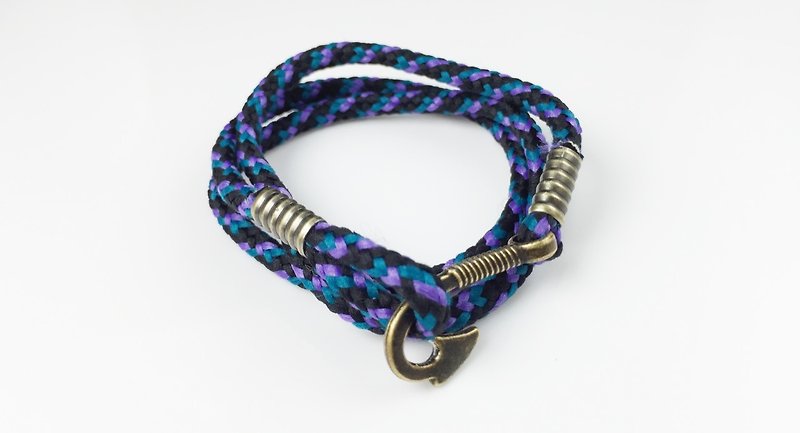 紫綠彩繩古銅釦環款（情人節款式） - 手鍊/手鐲 - 棉．麻 紫色