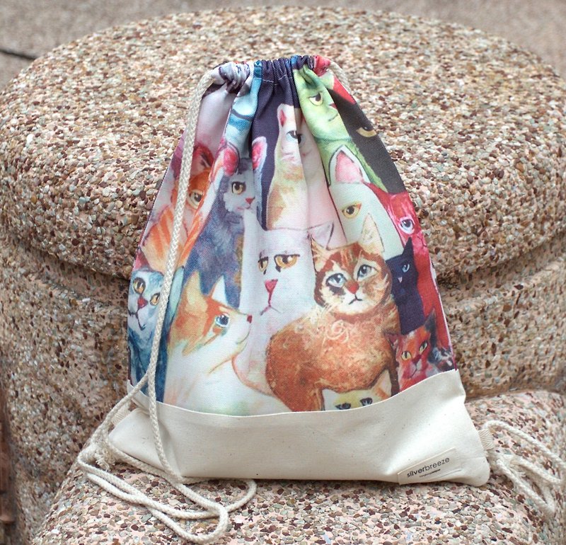 Silverbreeze~束口後背包~可愛大貓咪 (B40) - 水桶袋/索繩袋 - 其他材質 多色