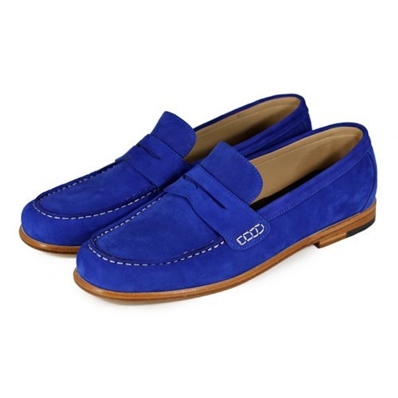 Loafers Rose Angel M1108 Royal Blue suede penny - Men's Oxford Shoes - Genuine Leather Blue