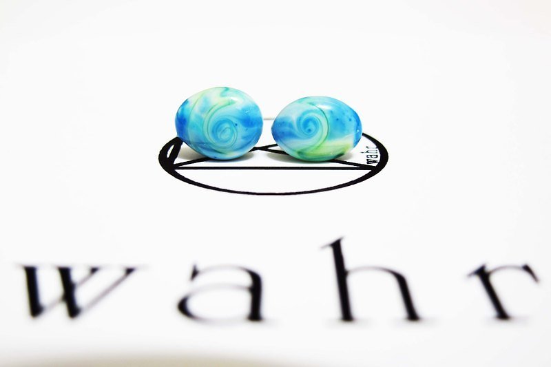 【Wahr】池塘耳環(一對) - ต่างหู - วัสดุอื่นๆ สีน้ำเงิน