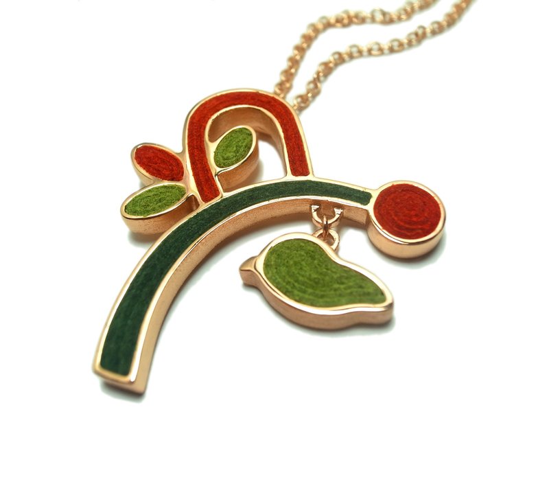 Other Metals Necklaces Red - Single handmade Rose Gold bird necklace, hand-made red bird necklace (one piece)