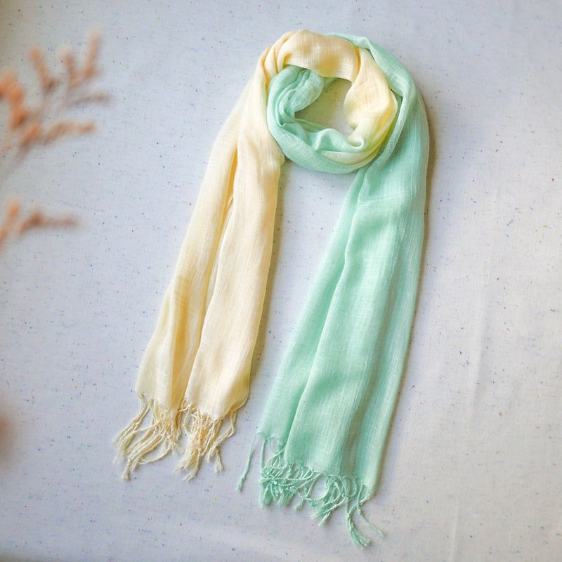 ผ้าฝ้าย/ผ้าลินิน ผ้าพันคอถัก สีเหลือง - Forest | Tie dye scarf shawl cotton