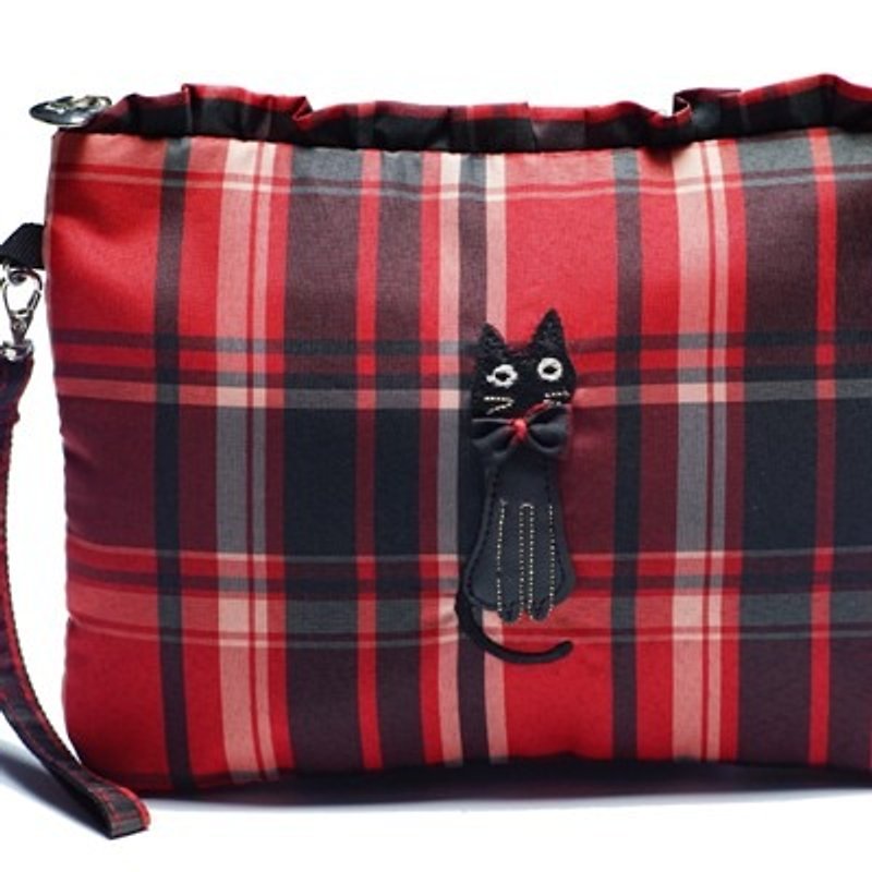 Noafamily, Noah's Check Cat bow cat in hand with universal bag _R A595-R - กระเป๋าถือ - งานปัก สีแดง