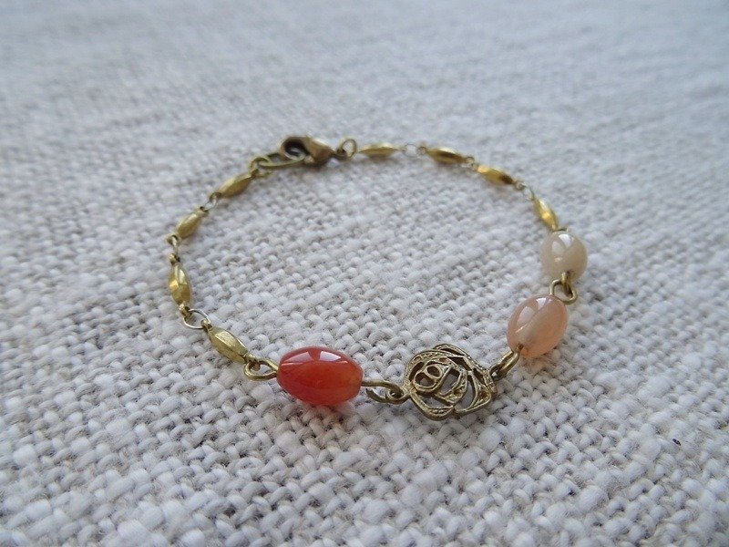 :: Le Rosy Swing:: Multi-Color Yellow Jade Copper Rose Filigree Brass Chain Bracelet - Bracelets - Gemstone Orange