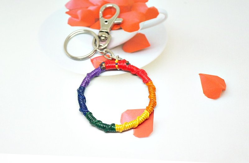 手編蠶絲蠟線鑰匙圈+包包掛件 -共擁彩紅-  #彩虹色限定款 - 鑰匙圈/鎖匙扣 - 蠟 