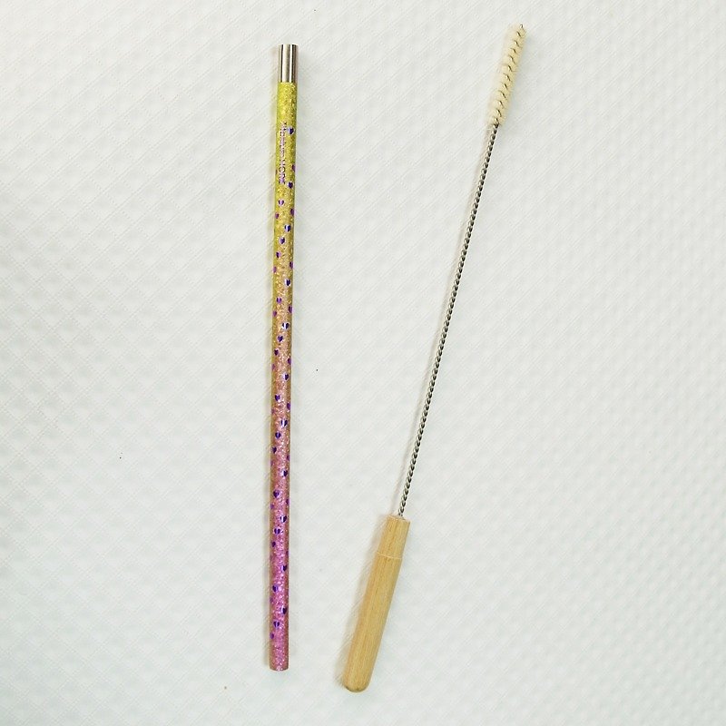 [Made in Japan Horie] Titanium Love Earth-Pure Titanium ECO Straw-Elegant Powder + Straw Brush with Log Handle - หลอดดูดน้ำ - โลหะ สึชมพู