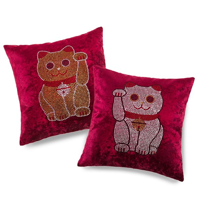 【GFSD】Rhinestone Boutique-Lucky Cat Lucky Pillow (a set of two) - Pillows & Cushions - Other Materials Red