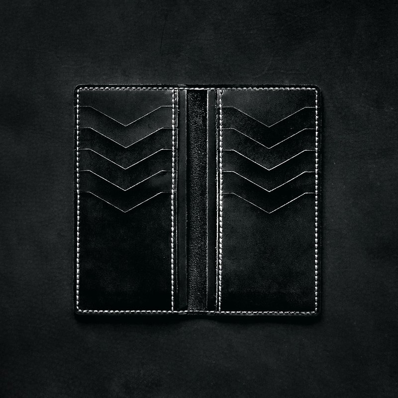 V10 Card Long Wallet。Leather Stitching Pack。BSP009 - เครื่องหนัง - หนังแท้ สีดำ