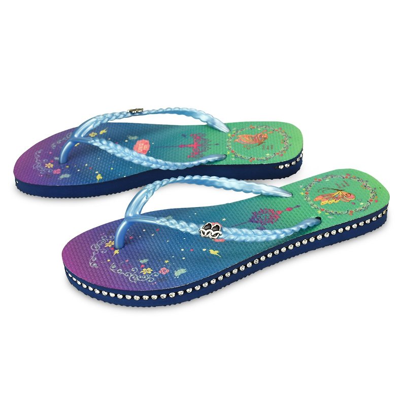 QWQ Creative Design Flip-flops - Sky Garden - Blue [FA0161504] - รองเท้าลำลองผู้หญิง - วัสดุกันนำ้ สีน้ำเงิน