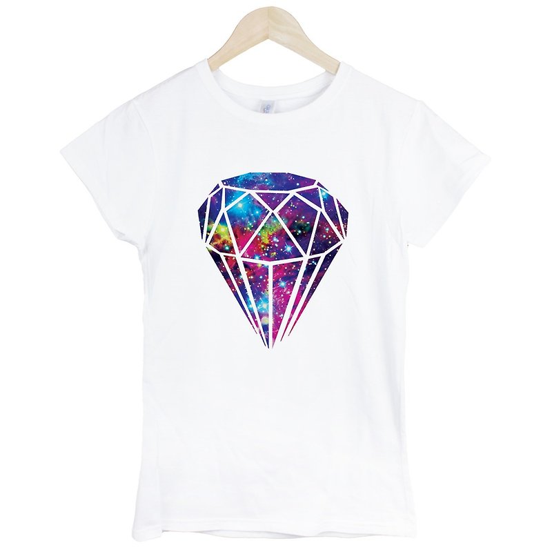 Diamond-Galaxy#3 Girls Short Sleeve T-Shirt-White Diamond Galaxy Universe Design Photo - เสื้อยืดผู้หญิง - วัสดุอื่นๆ ขาว