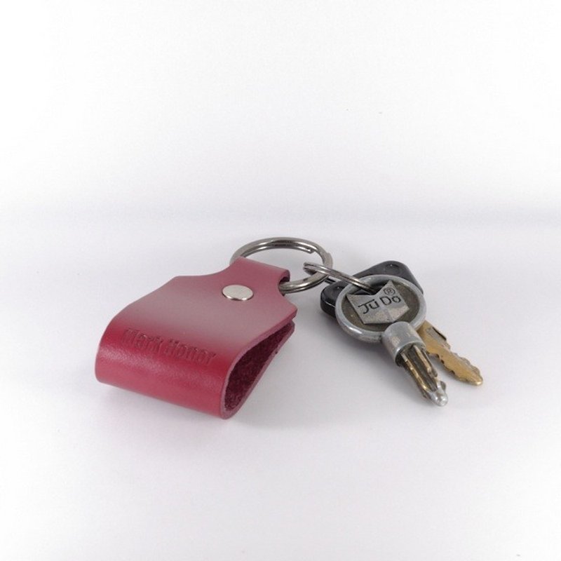 Key ring leather leather 寛 circle version wine red - Keychains - Other Materials 