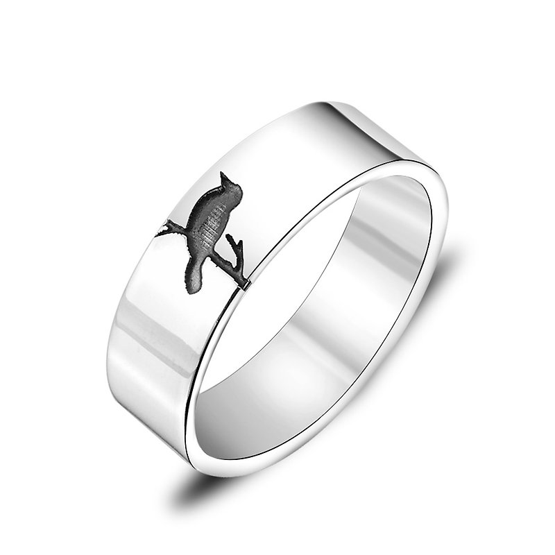 Lover Bird Silver Ring (Right) - ART64 - Valentine's Day Gift - แหวนทั่วไป - เงินแท้ สีเทา
