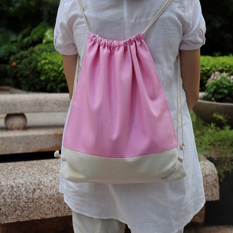 Silverbreeze~Bundle Back Backpack~Rainbow Series (Pink) (B26) (In stock) - กระเป๋าหูรูด - ผ้าฝ้าย/ผ้าลินิน สึชมพู