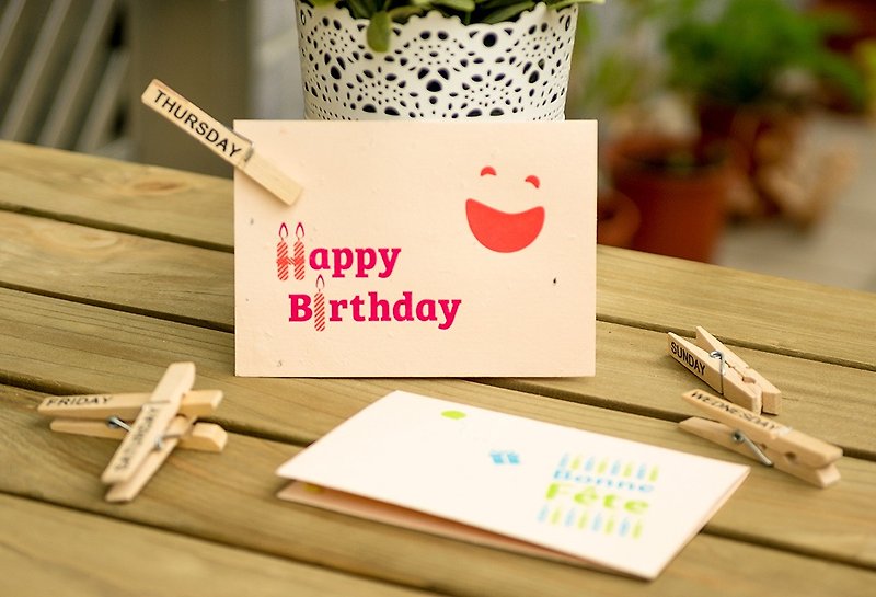 Plantable Seed Paper Letterpress Birthday Card (Smiley Face) - Cards & Postcards - Paper Red