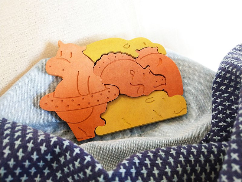 [Baby toys] Hippo water splashing environmental protection puzzle wooden puzzle - Kids' Toys - Wood Multicolor