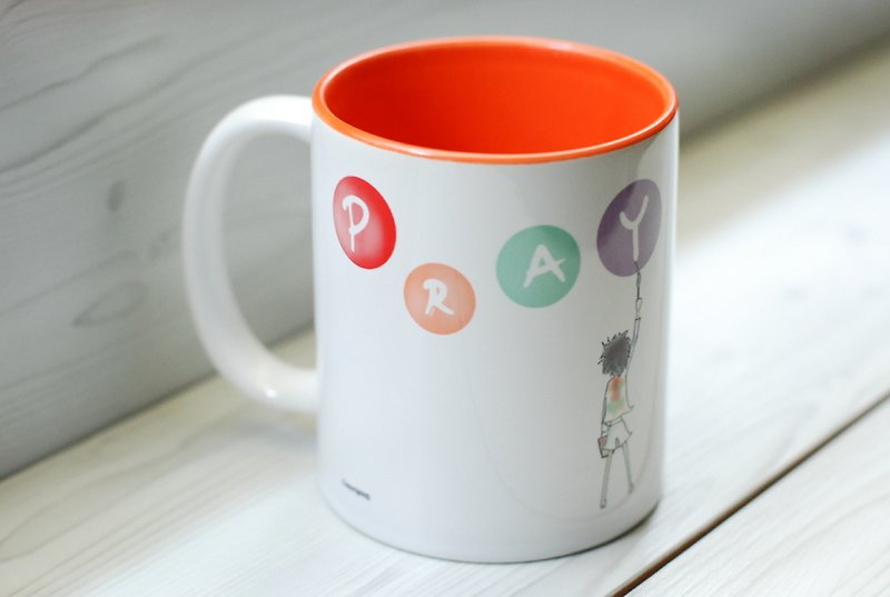[Mug]Pray (customized) - แก้วมัค/แก้วกาแฟ - เครื่องลายคราม สีส้ม