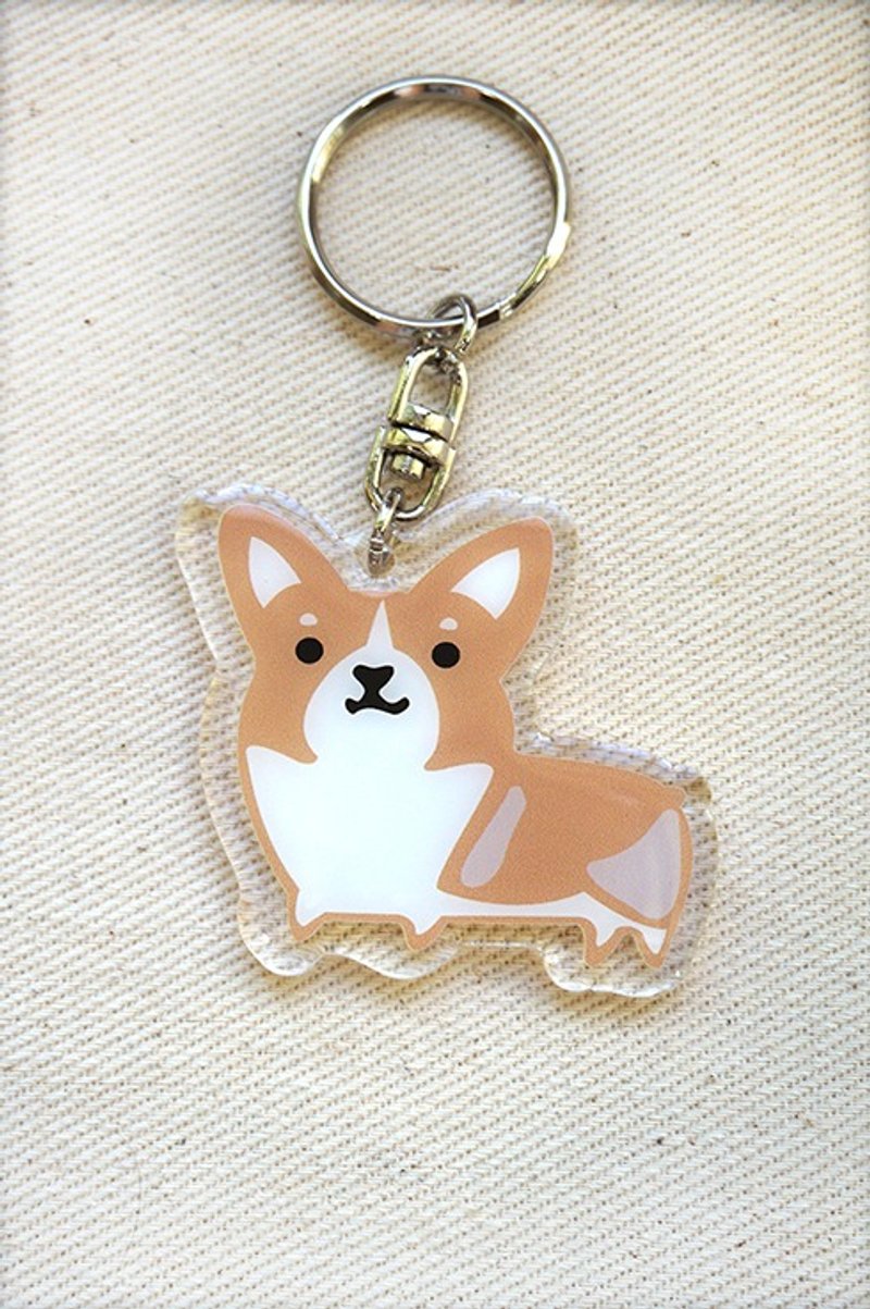 PuppyLove 初心插畫【狗狗壓克力吊飾】鑰匙圈《柯基》 - 鑰匙圈/鑰匙包 - 塑膠 咖啡色
