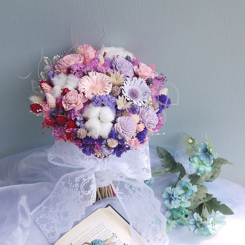 伊登花室 粉紫太陽玫瑰棉花 乾燥花新娘捧花 - 乾燥花/永生花 - 植物．花 紫色