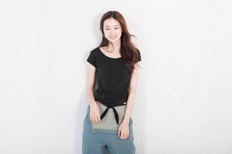 SUMI ◆ Summer Beach knot wind plain black T-shirt ◆ 4SF050_ - Women's Tops - Cotton & Hemp Black