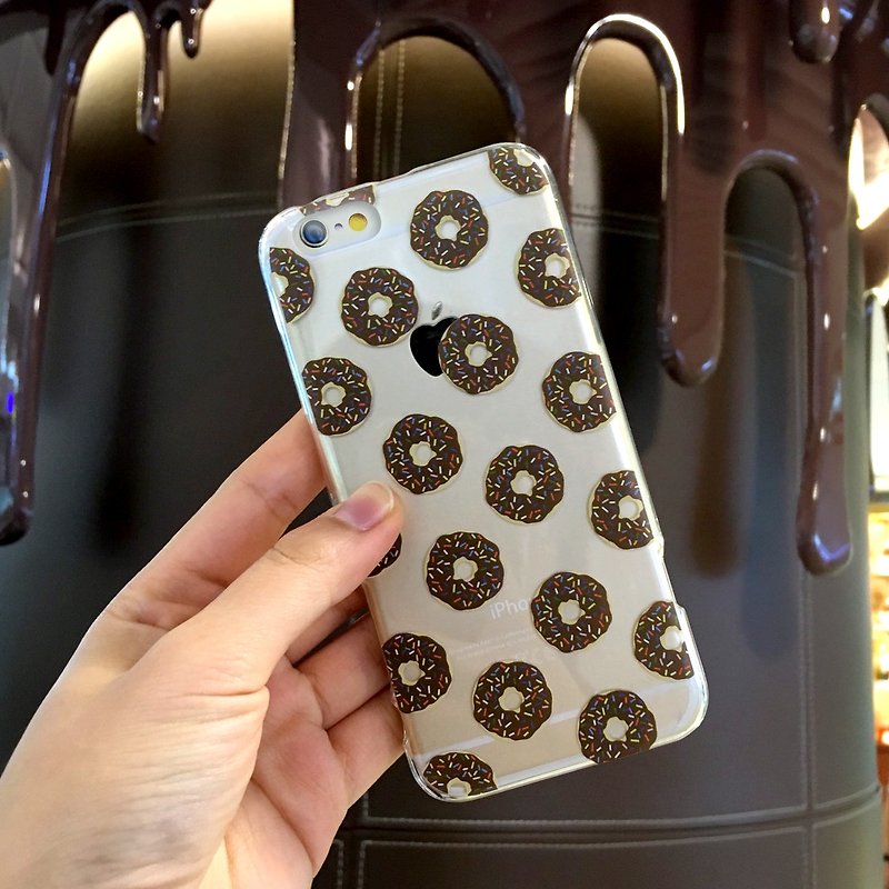 Chocolate Donut Pattern Print Soft / Hard Case for iPhone X,  iPhone 8,  iPhone 8 Plus,  iPhone 7 case, iPhone 7 Plus case, iPhone 6/6S, iPhone 6/6S Plus, Samsung Galaxy Note 7 case, Note 5 case, S7 Edge case, S7 case - เคส/ซองมือถือ - พลาสติก สีใส