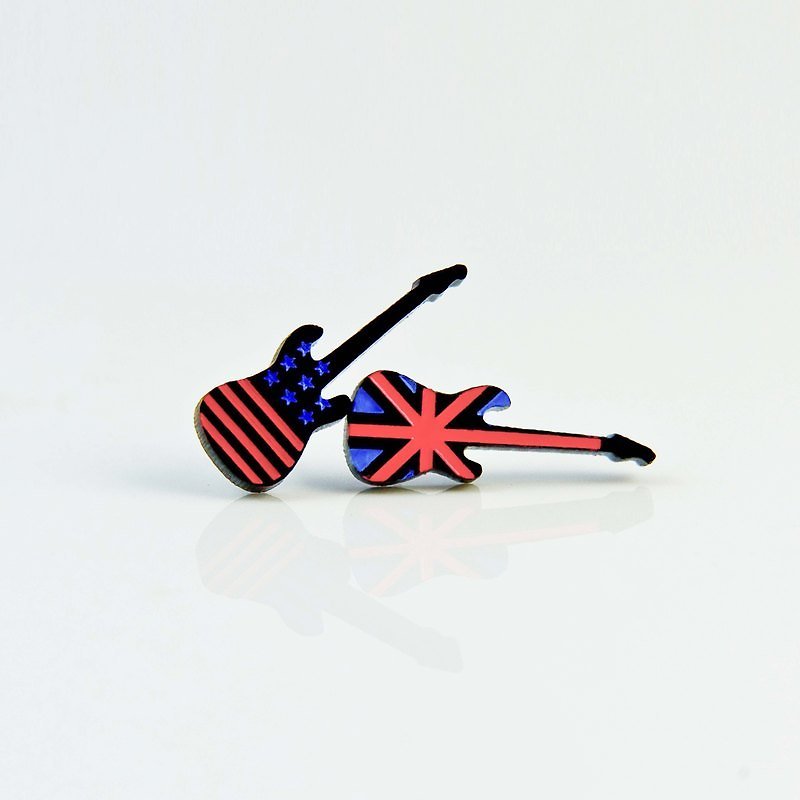 英國美國風吉他/抗過敏鋼針/可改夾式 - 耳環/耳夾 - 壓克力 紅色