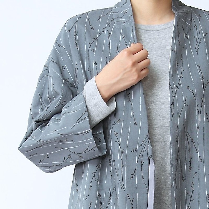 BUFU long printed wool  coat   O150602 - ジャケット - その他の素材 ブルー