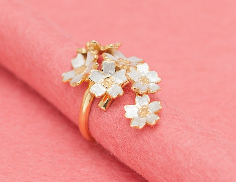 櫻花 銀飾 戒指 - 戒指 - 銀 金色