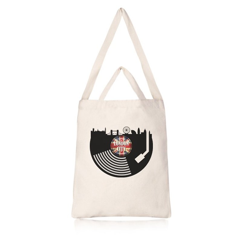 【客製化禮物】黑膠倫敦 都市風直式帆布包 - 側背包/斜孭袋 - 棉．麻 