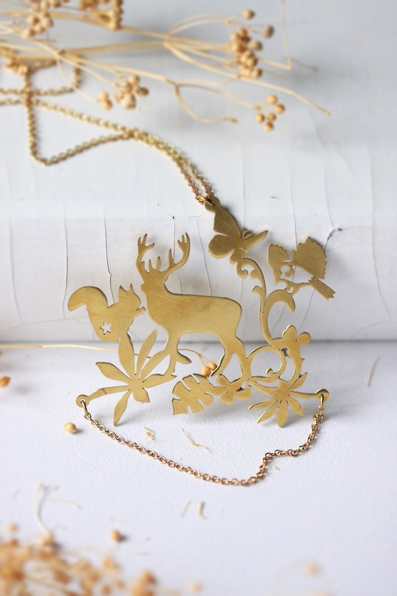 Deer in the forest necklace by linen. - Necklaces - Other Metals 