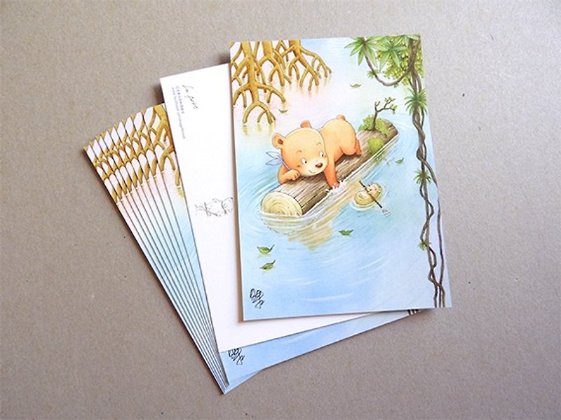 Bagels walks in the forest - forest heart [postcard] - การ์ด/โปสการ์ด - กระดาษ สีน้ำเงิน