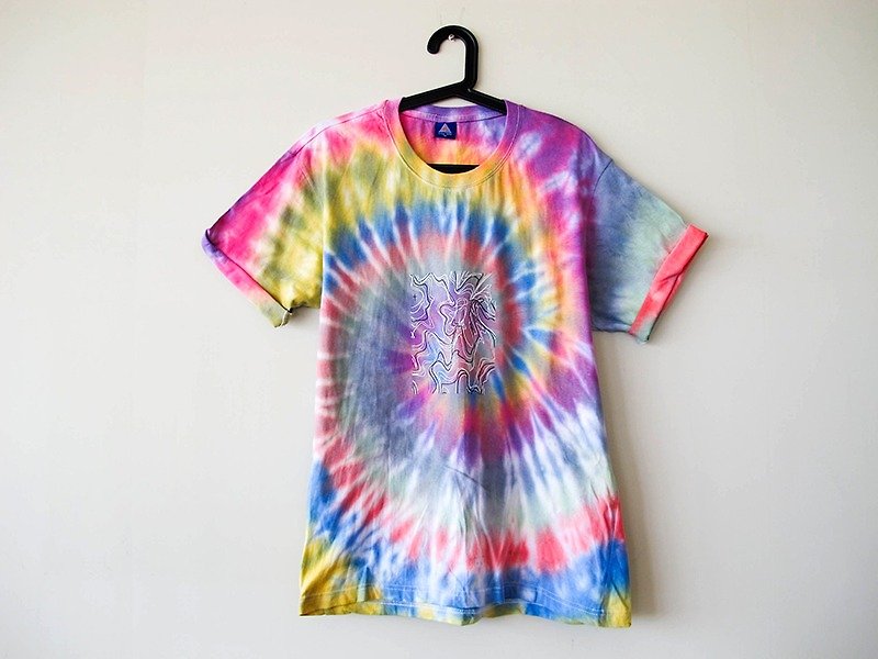 Lines-hand dyed + silk printing // T-shirt - Men's T-Shirts & Tops - Cotton & Hemp Multicolor