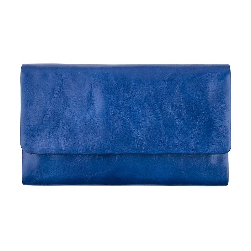 AUDREY Long Clip_Royal Blue / Royal Blue - กระเป๋าสตางค์ - หนังแท้ สีน้ำเงิน