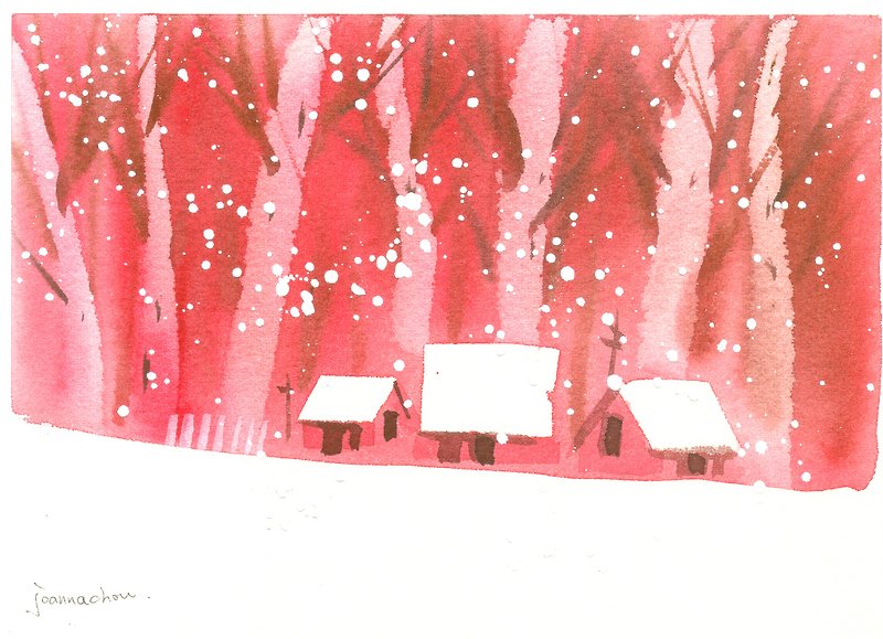 聖誕卡片「療癒系樹林系列1-94」水彩手繪限量版明信片/賀卡 - 心意卡/卡片 - 其他材質 紅色