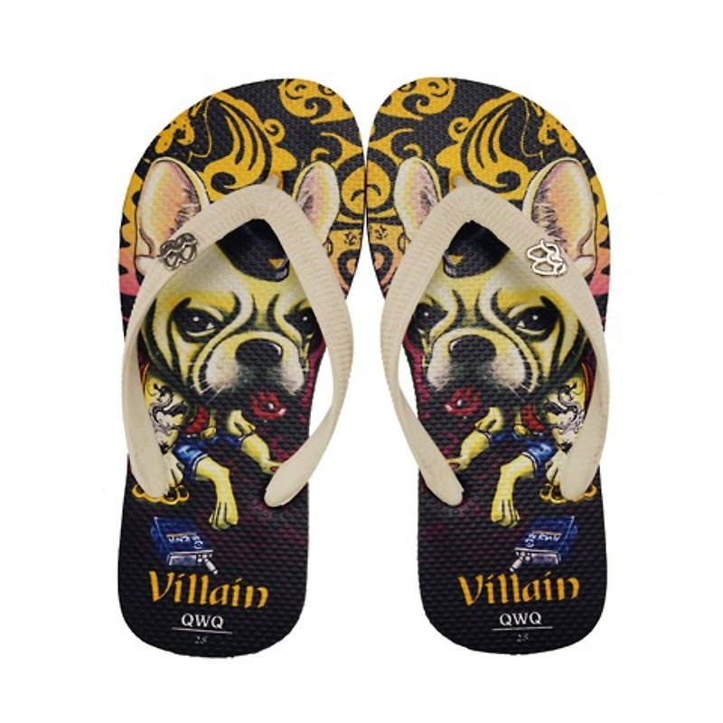 QWQ Creative Design Flip-Flops - Villain Dog-Black [BST03315] - รองเท้าลำลองผู้ชาย - วัสดุกันนำ้ สีดำ