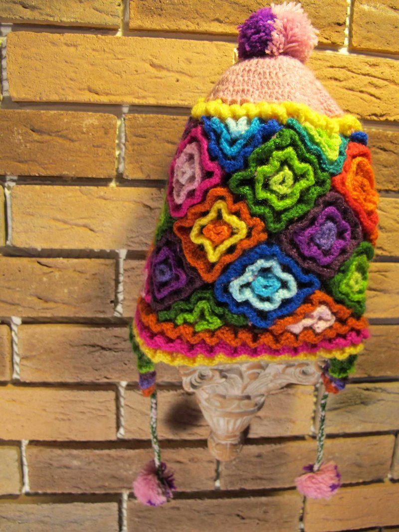 Rainbow green three-dimensional knitted wool hat-pink - หมวก - วัสดุอื่นๆ หลากหลายสี