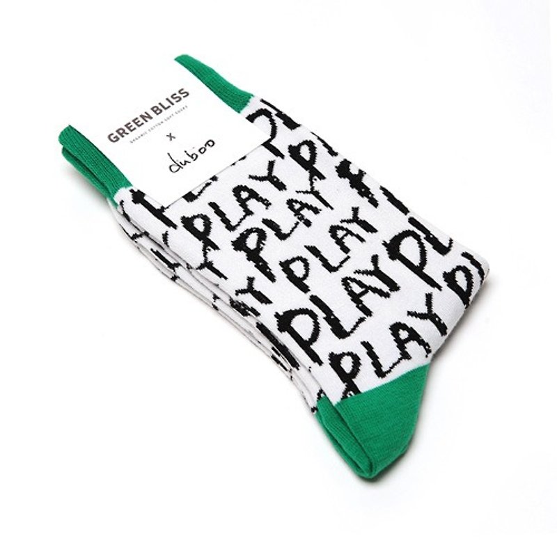 GREEN BLISS Organic Cotton Socks - [Joint Series] duboo Play White Graffiti in stockings (male / female) - ถุงเท้า - ผ้าฝ้าย/ผ้าลินิน ขาว