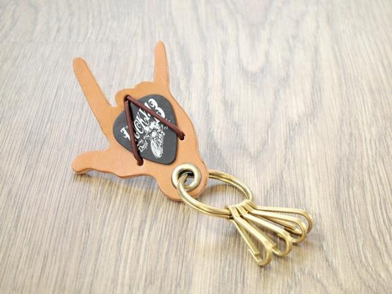 Rock hand leather brass key ring brass buckle style rock spirit endlessly calling in the heart - Keychains - Genuine Leather Orange