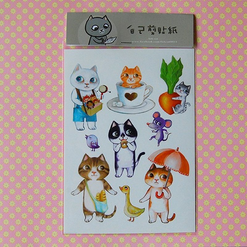 fish cat hand paper clip - Stickers - Paper Multicolor