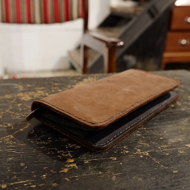 Pioneer-Crazy Horse Leather Long Wallet - Wallets - Genuine Leather Brown