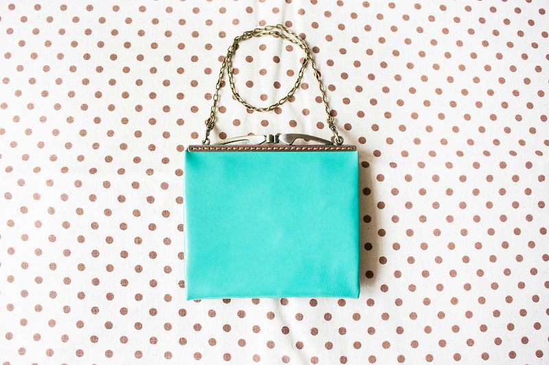 Leather Kisslock, Frame Purse, wallet(Shoulder bag)/Blue Lake - Wallets - Genuine Leather Green