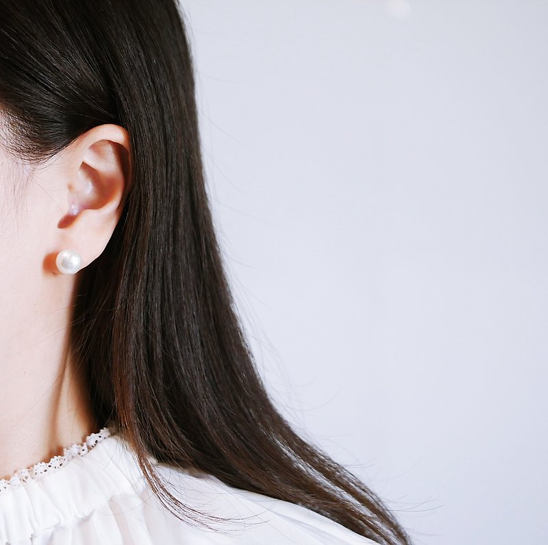 日本棉花珍珠 輕盈針式 無重感 霧面紋路光澤 優雅氣質 - 耳環/耳夾 - 其他材質 白色